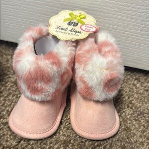 First Steps Pink Faux Fur Baby Booties